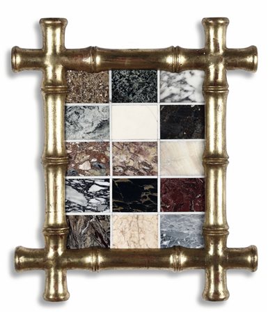 Coppia di cornici a finto bambù con commesso geometrico in marmi policromi. XX secolo