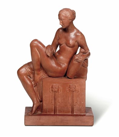 Figura femminile seduta con anfora Joe Descomps (1869 - 1950)