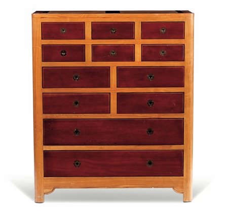 Mobile a cassetti in rovere e mogano, XX secolo