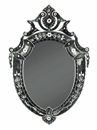 Specchiera a scudo in vetro di Murano inciso. XX secolo