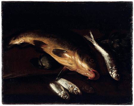 Nature morte con pesci Scuola lombarda del XVIII secolo