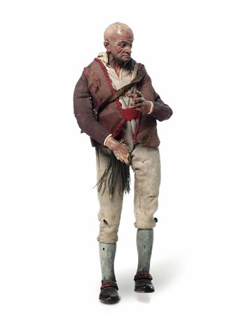 Anziano con giacca e borsa marrone. Napoli XIX secolo