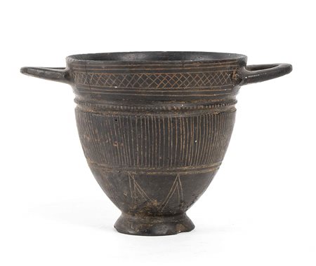 SKYPHOS ETRUSCO IN BUCCHERO GRAFFITOVII - VI secolo a.C.alt. cm 11; diam. cm...