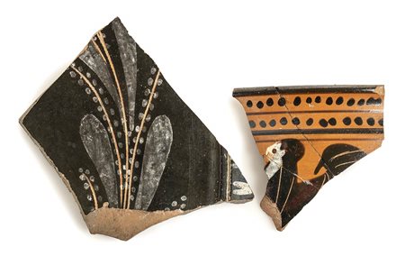 COPPIA DI FRAMMENTI DI VASI GRECI DECORATIVI - IV secolo a.C.lungh. max cm...