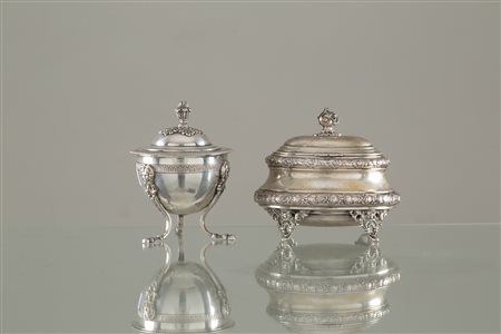 Two silver sugar bowls