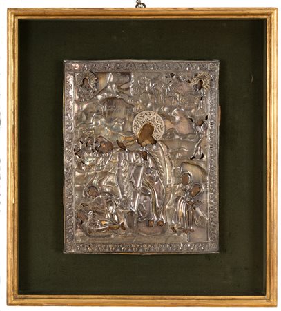 Russian icon with silver riza. Early 19th c
