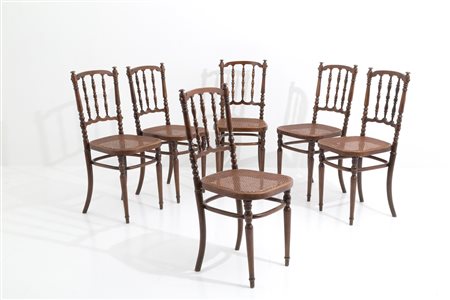 Six walnut chairs FISCHEL. Austria