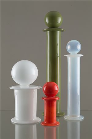 Four vases with lid in lattimo glass. '70s