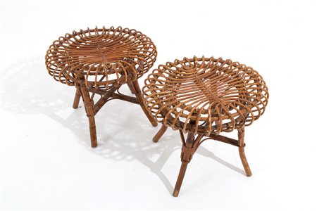 Two low rattan stools. '50s