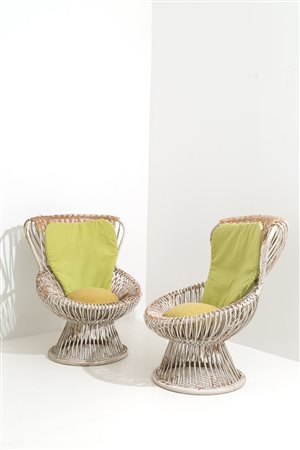 FRANCO ALBINI for BONACINA. Pair of Margherita armchairs in rattan cane. '60s