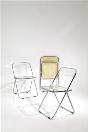 PIA CASTELLI, ITALY. Three folding metal chairs