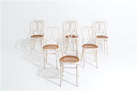 Six chairs in white wood with Vienna straw seat
