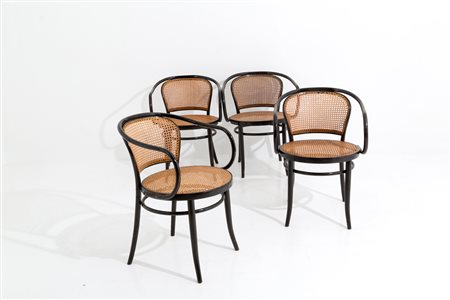 
Four Drevounia armchairs in wood and Vienna straw