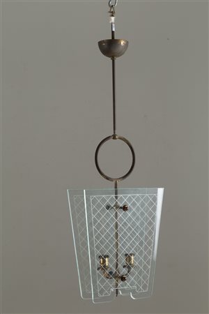 Italian chandelier in glass and brass. '30s