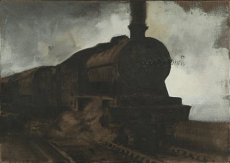 LUCA PIGNATELLI Locomotiva olio su tela cm. 30x45 firmato, titolato e datato...