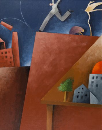 EMILIO TADINI Paesaggio acrilico su tela cm. 85 x 69 firmato e titolato sul...