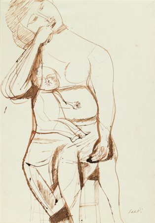 BRUNO SAETTI Maternità china su carta cm. 48 x 33 firmato in basso a destra...