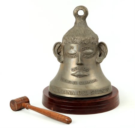 ANDERSEN ERIC Campana del silenzio bronzo e martelletto in legno cm. 30x40...