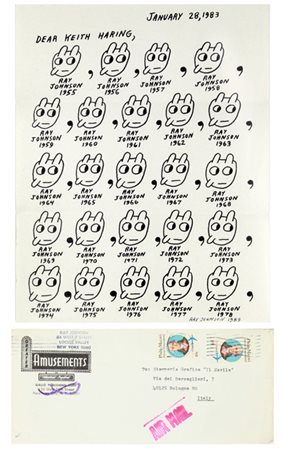 RAY JOHNSON Senza titolo, 1983 mail art (busta+lettera all'interno) cm. 10,5...
