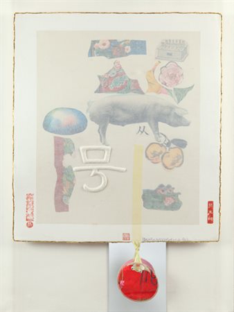 ROBERT RAUSCHENBERG Senza titolo, 1982 collage e t.m. su carta fatta a mano...