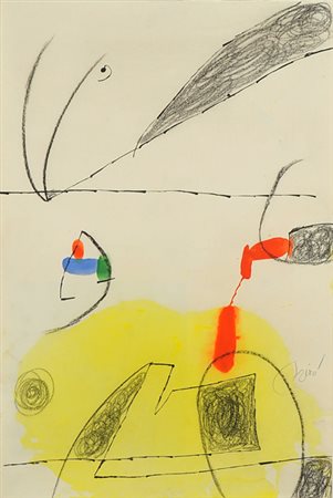JOAN MIRO' Paysage animè, 1971 - 1976 china, acquarello e pastello grasso su...
