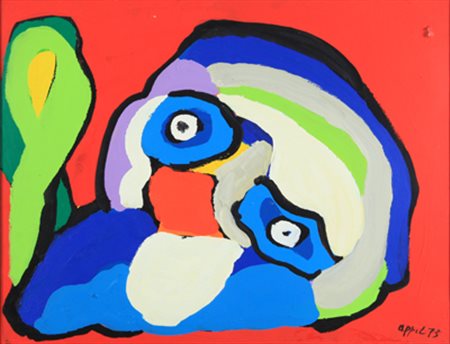 KAREL APPEL Senza titolo, 1973 acrilico su carta intelata cm 50x64 firmato e...