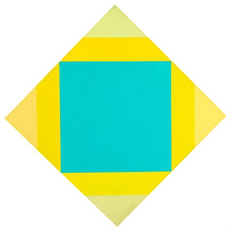 MAX BILL "Verdichtung ans gelb", 1972 olio su tela, cm. 41x41 diagonale 57x57...