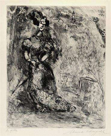 MARC CHAGALL La fille, 1953 acquaforte cm. 36x30 firmato in basso a destra...
