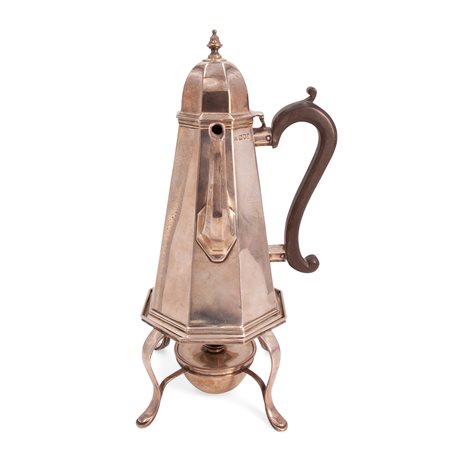 Caffettiera in argento con fornello, Londra 1911