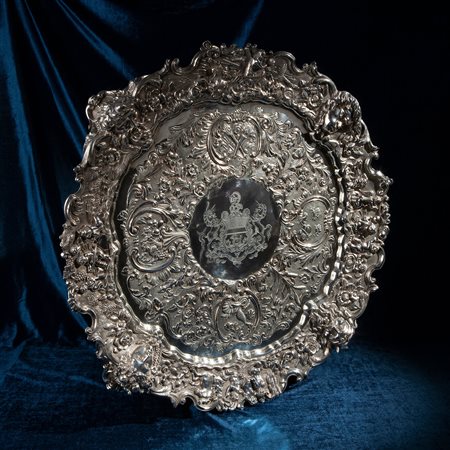 Salver "dei quattro elementi" in argento, Londra 1844