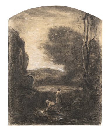 Antonio Fontanesi "Donne al fiume" 
disegno a biacca e carboncino su carta (cm 4