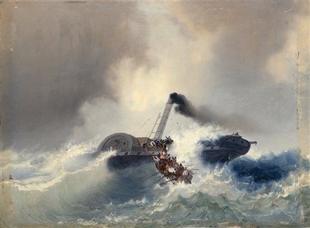 Luigi Riccardi "Salvataggio in mare" 
olio su cartone (cm 29,5x39,5)
Firmato al