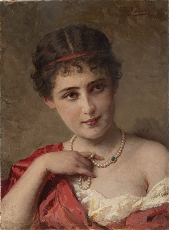 Ernesto Fontana "La collana di perle" 1903
olio su tela (cm 26x20)
Firmato e dat
