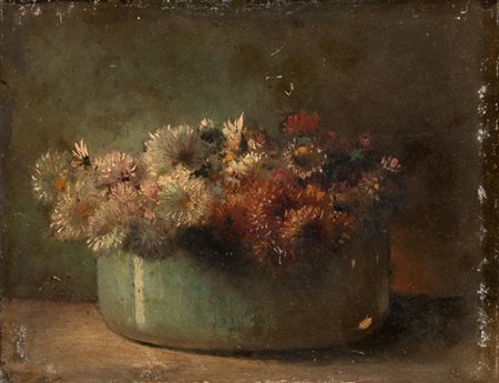 Luigi Scrosati "Vaso di fiori" 1867olio su carta applicata a tela applicata a vetro (cm 17x21)Firmato e datato in