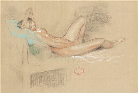 William Albert Ablett "Nudo femminile" 
tecnica mista su carta (cm 31x48)
Timbro