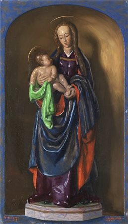 Archimede Bresciani da Gazoldo "La statua votiva" 1928
olio su compensato (cm 59