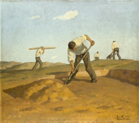 Dante Montanari "Gli sterratori" 1925
olio su cartone telato (cm 60x70)
Firmato