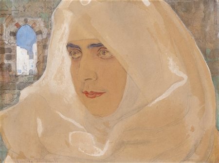 Camillo Innocenti "Figura orientale" 
tecnica mista su carta (cm 30x43)
Firmato