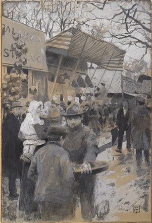 Arnaldo Ferraguti "Al mercato" 
tecnica mista su carta (cm 46x31,5)
Siglato in b