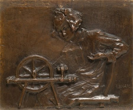Giuseppe Siccardi "La filatrice" 
bassorilievo in bronzo (cm 18x21,5)
Firmato in