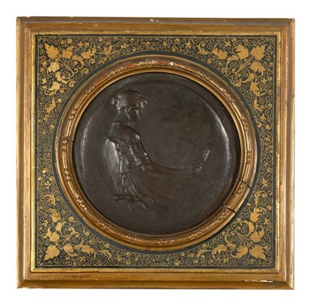 Giuseppe Siccardi "La lettura" 
bassorilievo in bronzo (d cm 21) 
Firmato in bas