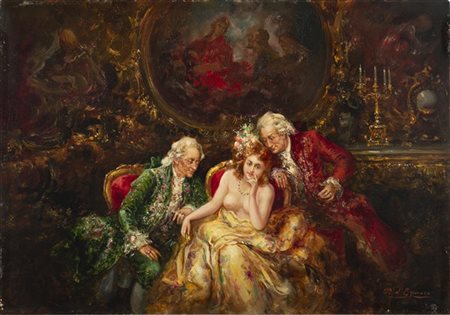 Pablo d' Espinosa "Il corteggiamento" 
olio su tavola (cm 24x34)
Firmato in bass