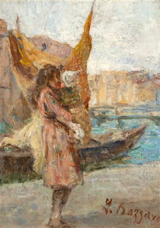 Leonardo Bazzaro "La mammina" 
olio su tavola (cm 35x24)
Firmato in basso a dest