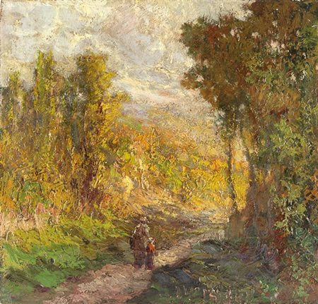 Leonardo Bazzaro "Chiesa di campagna" e "Il ritorno" 
Coppia di dipinti ad olio