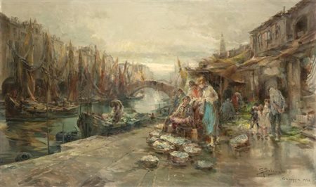 Giuseppe Solenghi "Mercato a Chioggia" 1934
olio su tela (cm 100x170)
Firmato, l