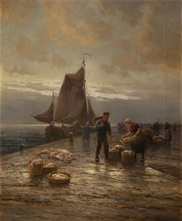 Antonio Rosè "Trieste, pescatori al Molo Audace" 
olio su tela (cm 67x54)
Firmat