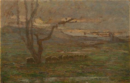 Giuseppe Carozzi "Il gregge" 
olio su cartone pressato (cm 45x70)
Firmato in bas