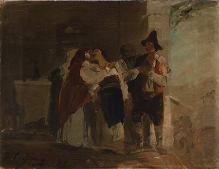 Eleuterio Pagliano "Studio per "Festa di fidanzamento" 
olio su tela (cm 34x44)