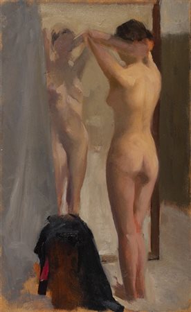 Alfredo Protti "Allo specchio" 
olio su tavola (cm 40x25)
Al retro: firmato e de