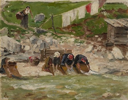 Bartolomeo Giuliano "Lavandaie" 
olio su tela applicata a cartone (cm 21,5x28,5)